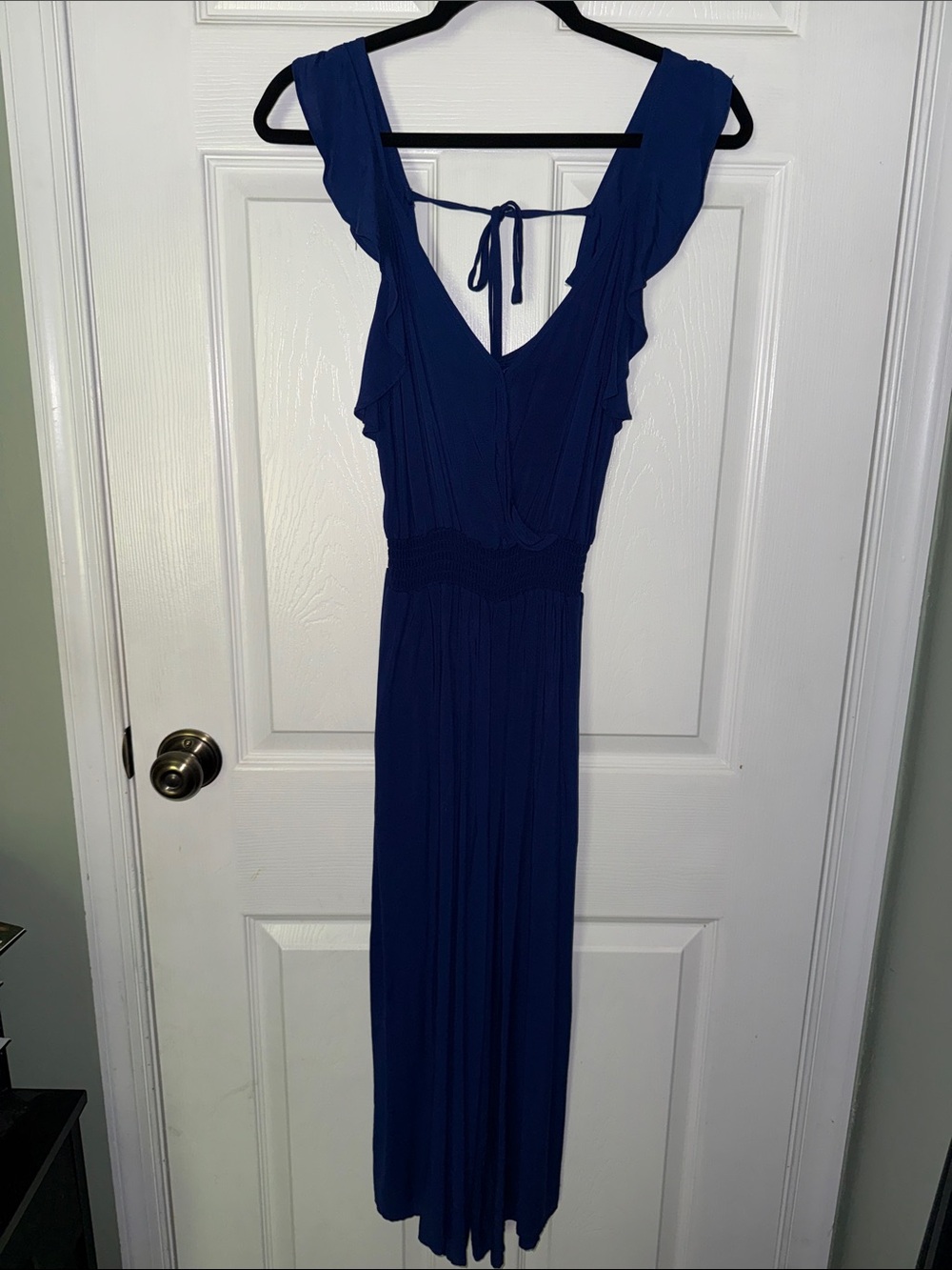 Xhilaration Royal Blue Maxi Jumpsuit with Ruffle Sleeves
